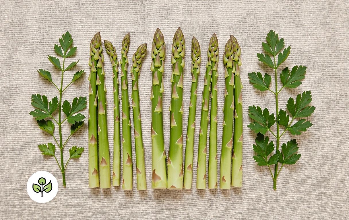 Fresh green vegetables on linen